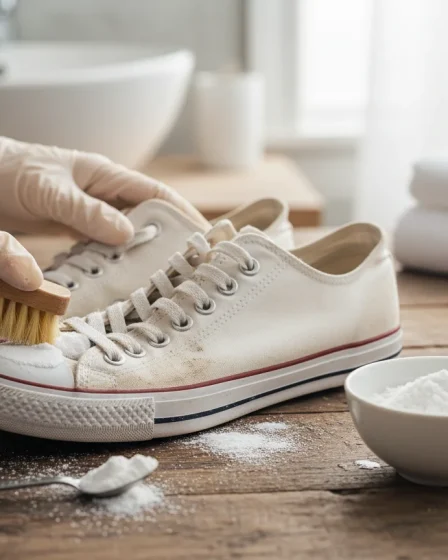 Nettoyer une chaussure blanche en tissu au bicarbonate : L'astuce - Image 1
