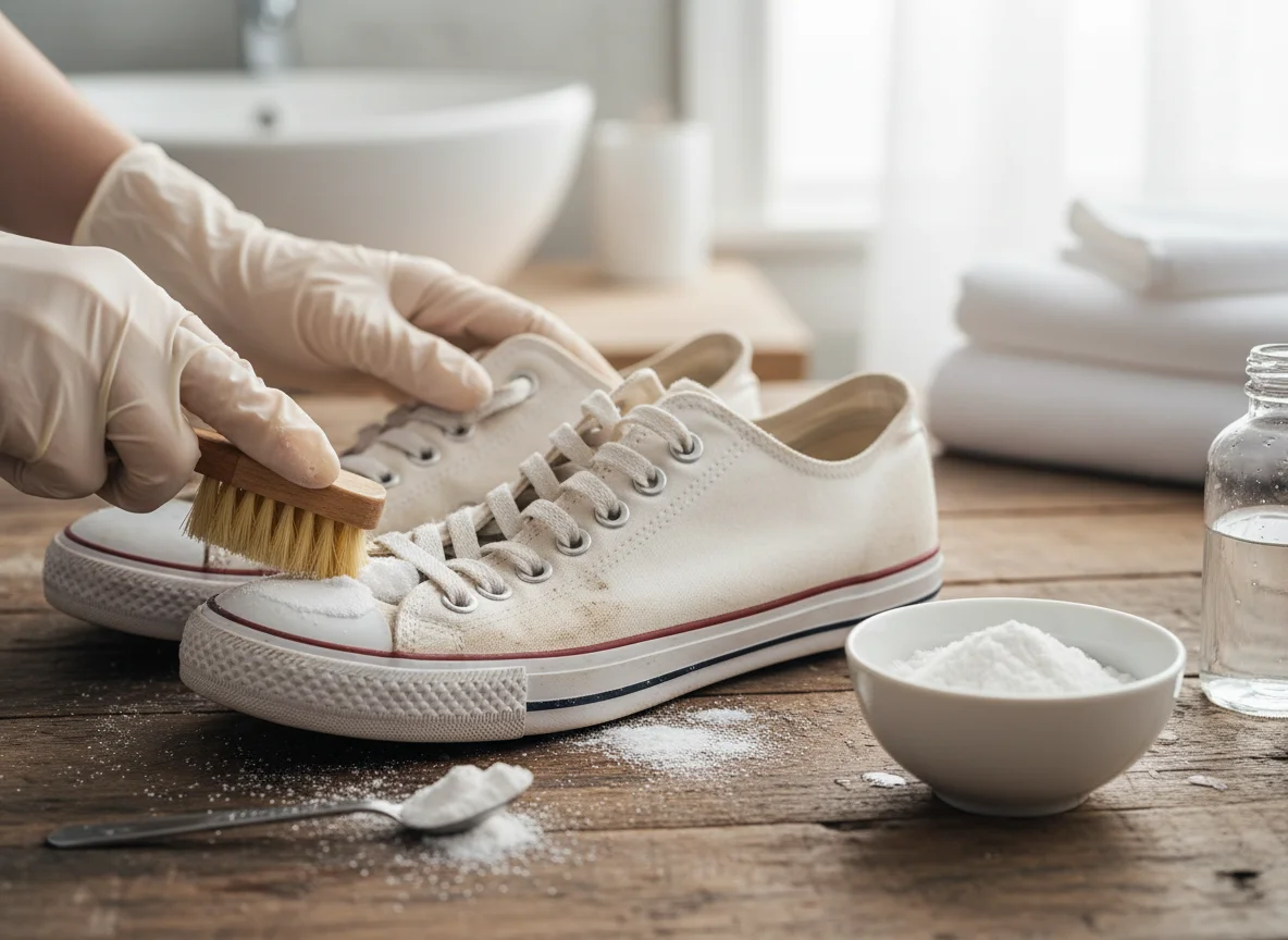 Nettoyer une chaussure blanche en tissu au bicarbonate : L'astuce - Image 1