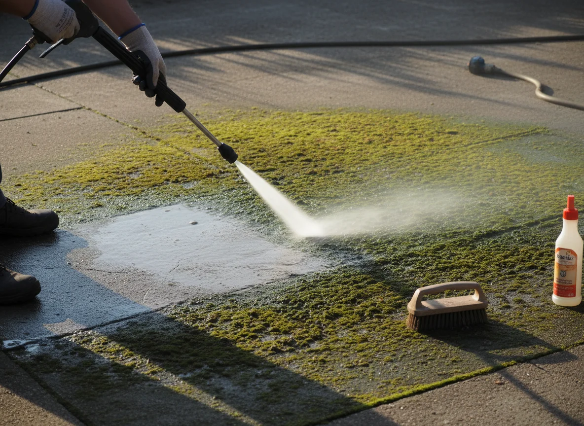 Comment enlever la mousse verte sur le béton : Méthodes radicales - Image 1