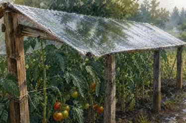 Abri tomates fait maison en structure ouverte avec bâche transparente, anti-mildiou