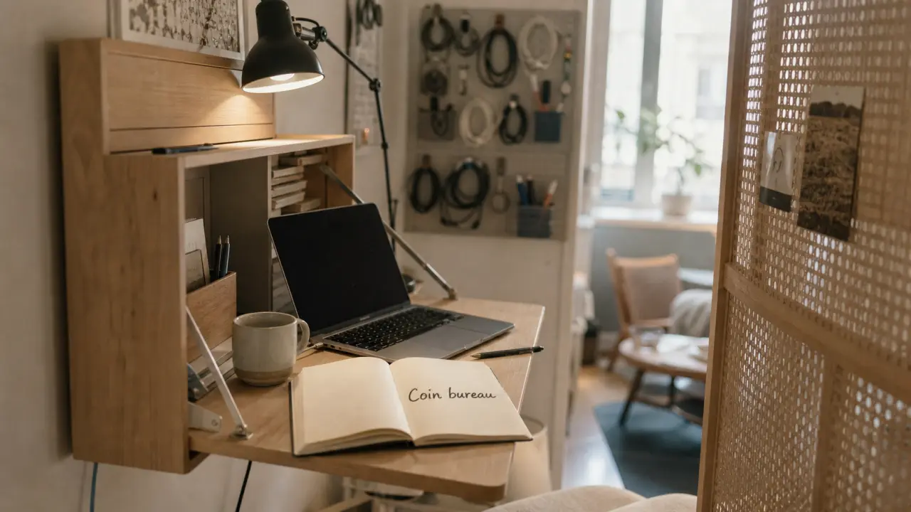 Aménager un bureau dans un petit espace : coin bureau discret ergonomique, rangé