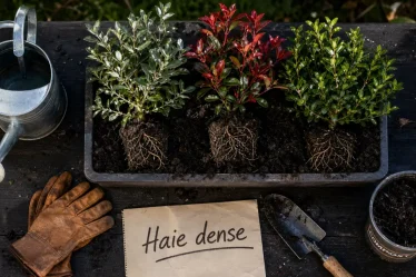 Arbustes pour haie croissance rapide (éléagnus, photinia, troène) bien enracinés