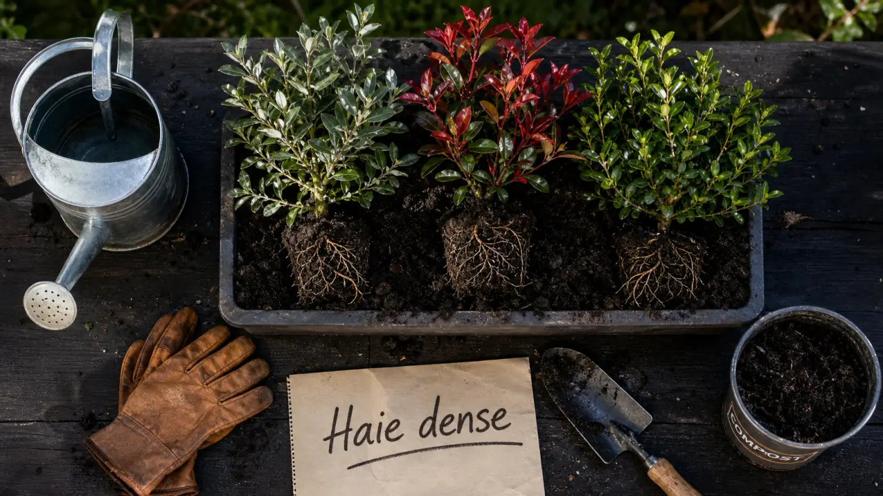 Arbustes pour haie croissance rapide (éléagnus, photinia, troène) bien enracinés