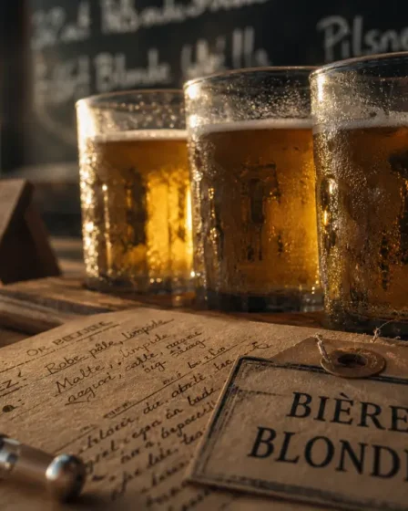 Bière blonde liste : verres de Lager, Pilsner, IPA et Triple, or malté
