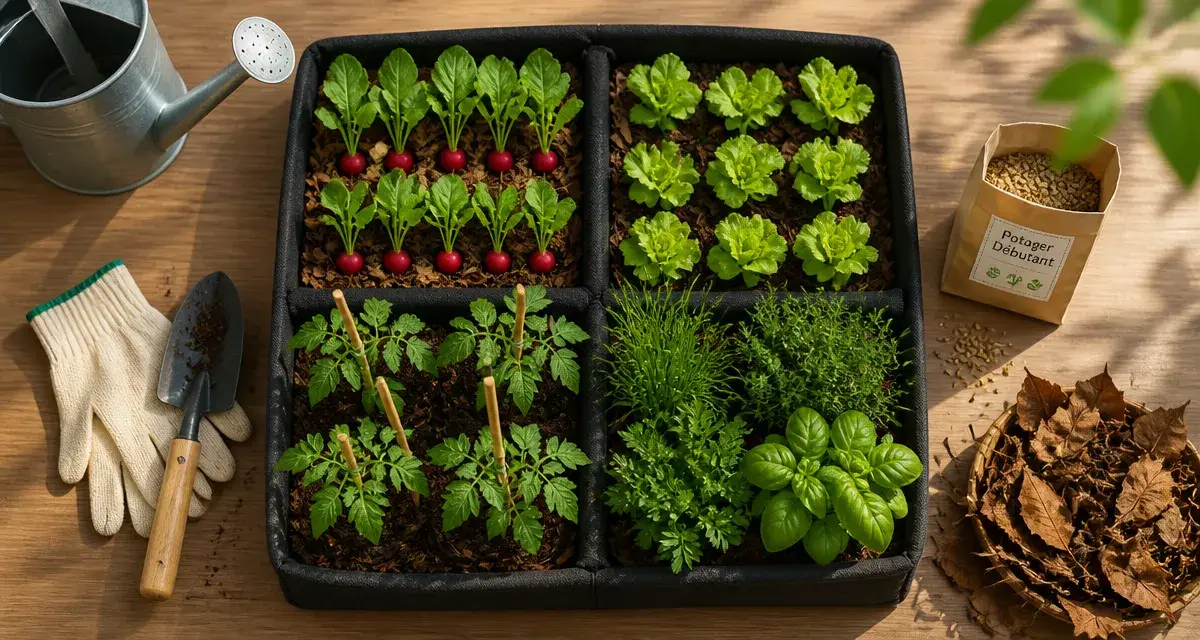 Comment faire un potager quand on débute : carré potager, soleil, terre, 4 à 6 m²