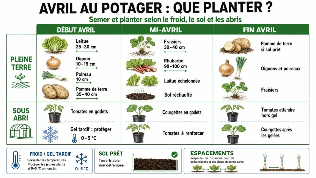 Que planter en avril au potager : synthèse visuelle des semis et plantations selon la période et le type de culture