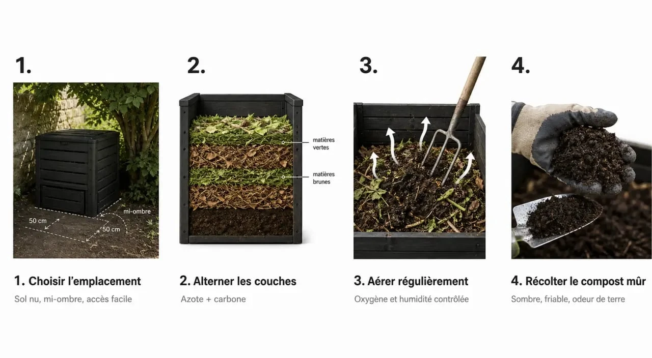 Comment faire du compost : étapes simples pour démarrer un composteur et équilibrer matières vertes et matières brunes