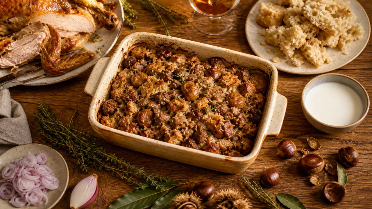 Farce noel pour volaille aux marrons, cognac et chair à saucisse