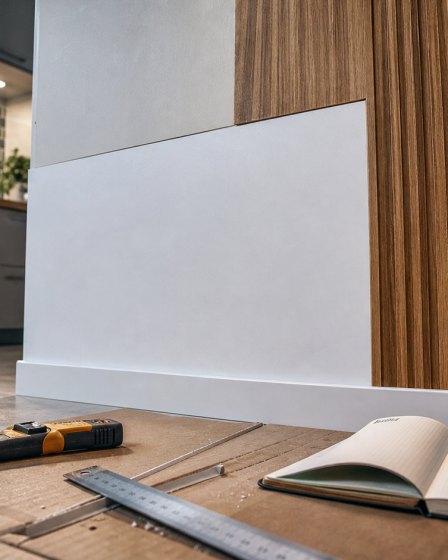 Habillage mur intérieur PVC et bois dans une cuisine