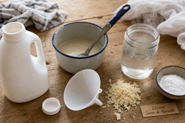 Lessive savon de marseille maison : recette en image, savon et ingrédients.