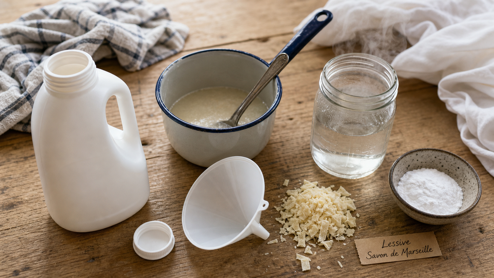 Lessive savon de marseille maison : recette en image, savon et ingrédients.