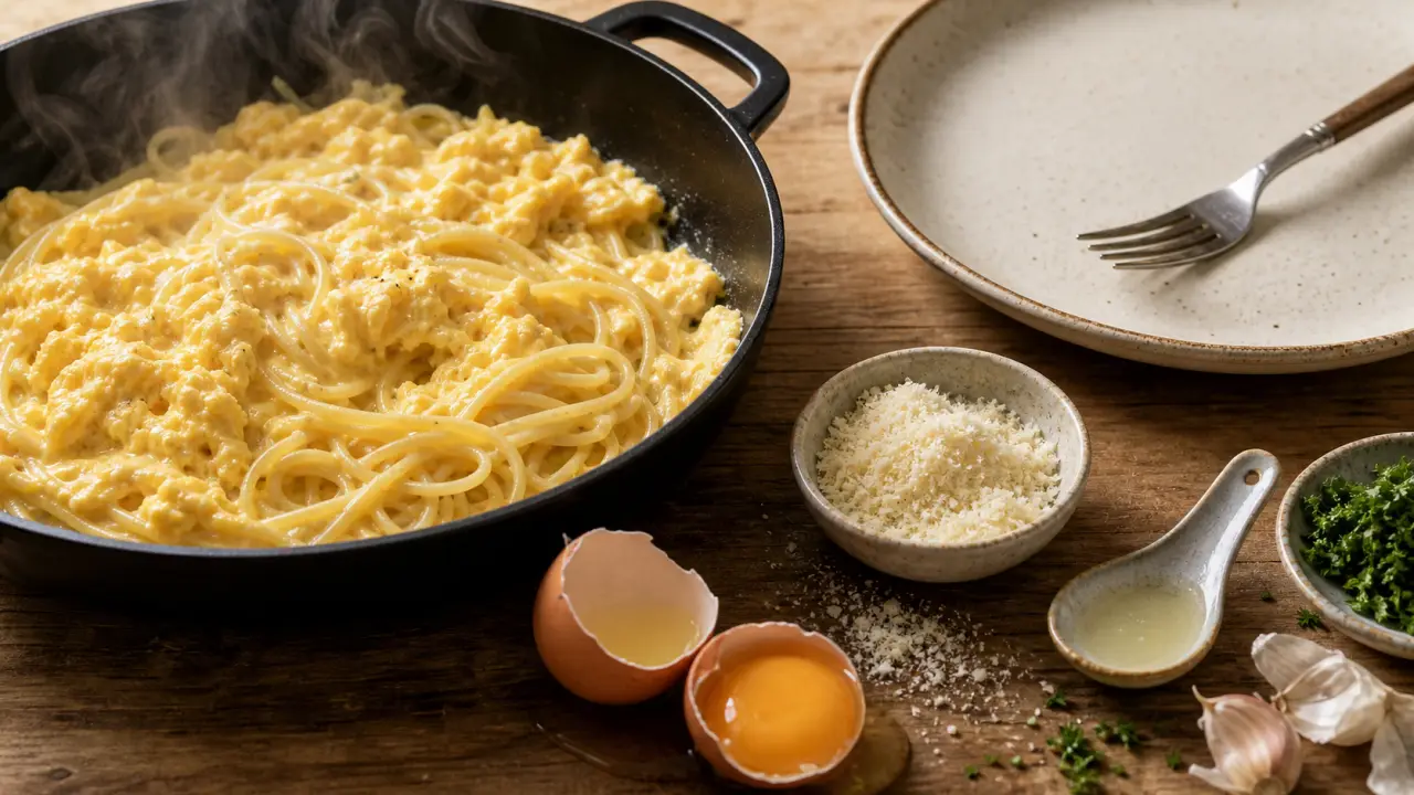 Pate aux oeuf recette : pâtes fraîches maison aux œufs brouillés crémeux