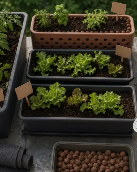 Potager sur balcon : bacs et terreau pour tomates, salades et fraises