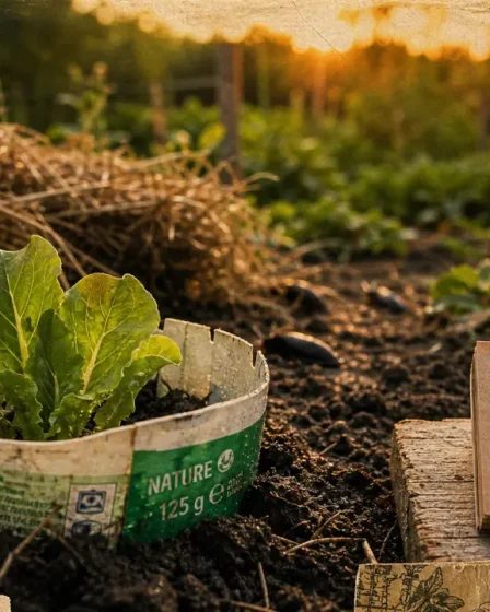 Protéger son potager des limaces : jeune laitue protégée par une barrière anti-limaces au potager