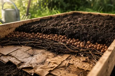 Que mettre au fond d’un carré potager : carton puis drainage avec billes d’argile