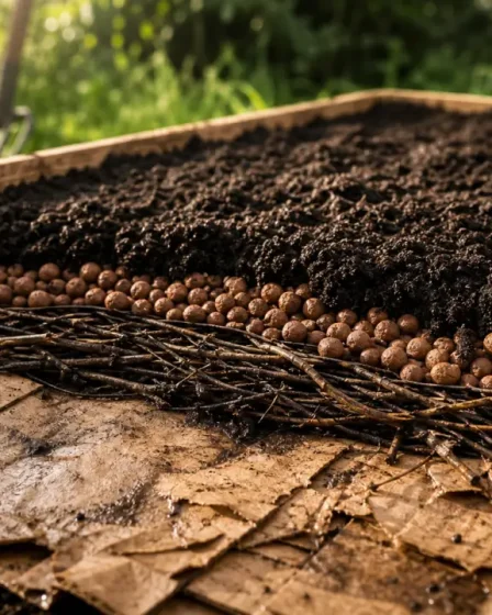 Que mettre au fond d’un carré potager : carton puis drainage avec billes d’argile