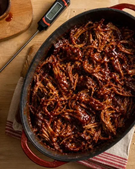 Recette pulled pork au four : épaule de porc effilochée en cocotte, sauce barbecue