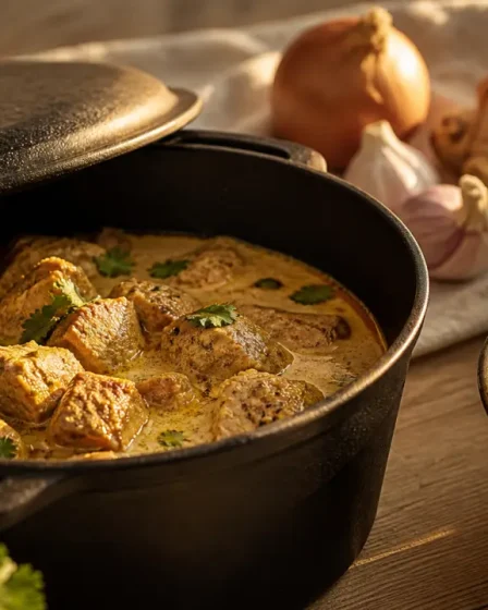 Recette sauté de porc curry : cubes de porc au curry au lait de coco et riz basmati