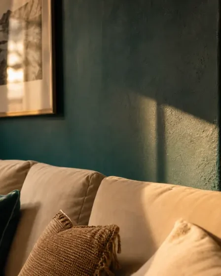 Vert canard couleur, mur d’accent sombre et déco élégante sans alourdir la pièce