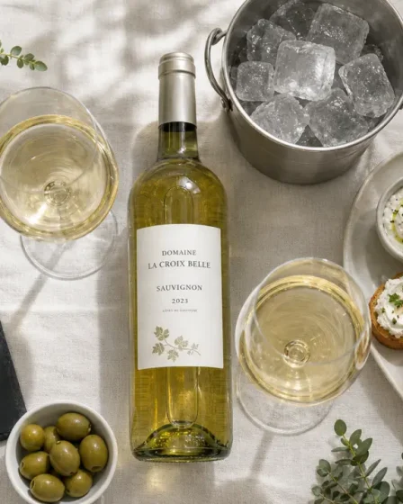 Vin blanc sec apéro : bouteille, verres et apéritif (Sauvignon, Chardonnay, Albariño)