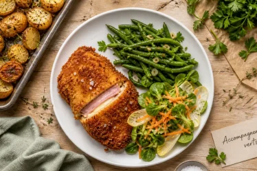 Accompagnements cordon bleu : haricots verts persillés et salade croquante