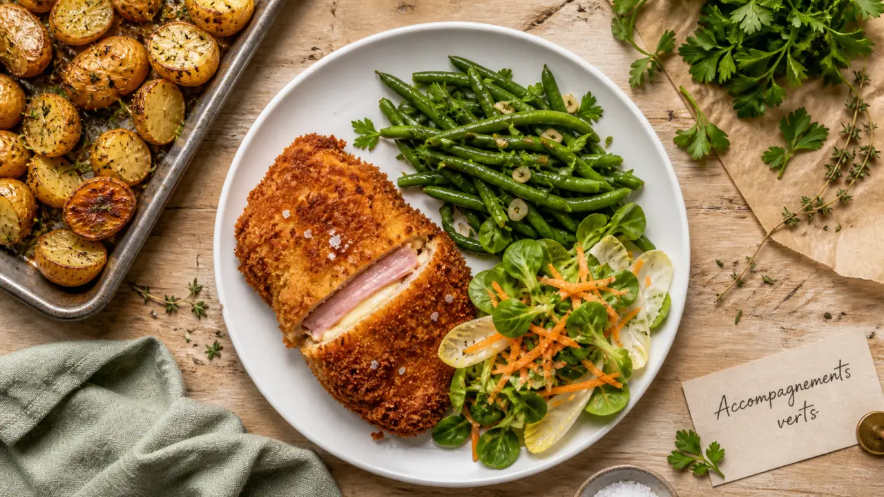 Accompagnements cordon bleu : haricots verts persillés et salade croquante