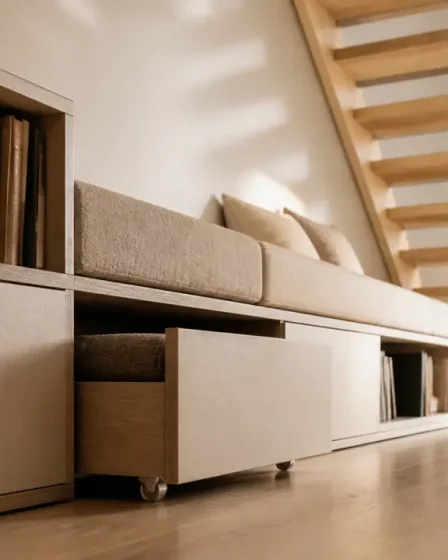 Aménagement sous escalier ouvert : rangement intégré sous escalier