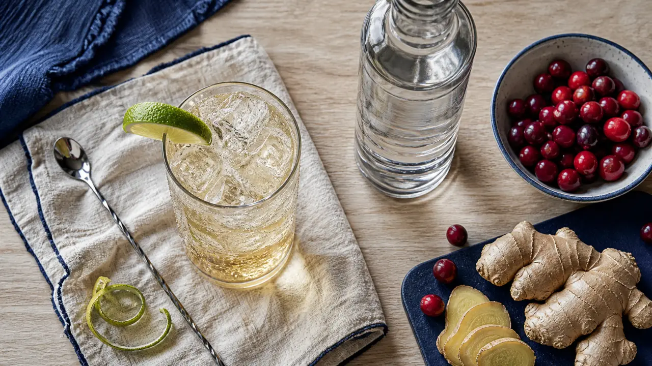 cocktail à base de vodka, Moscow Mule au ginger beer, glaçons et citron vert