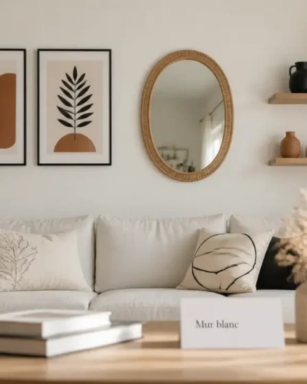 Décorer un mur blanc avec cadres, miroir et lumière naturelle