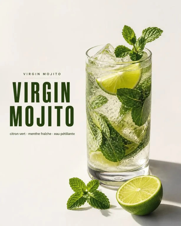 Mojitos sans alcool servis dans un grand verre avec citron vert, menthe et glace