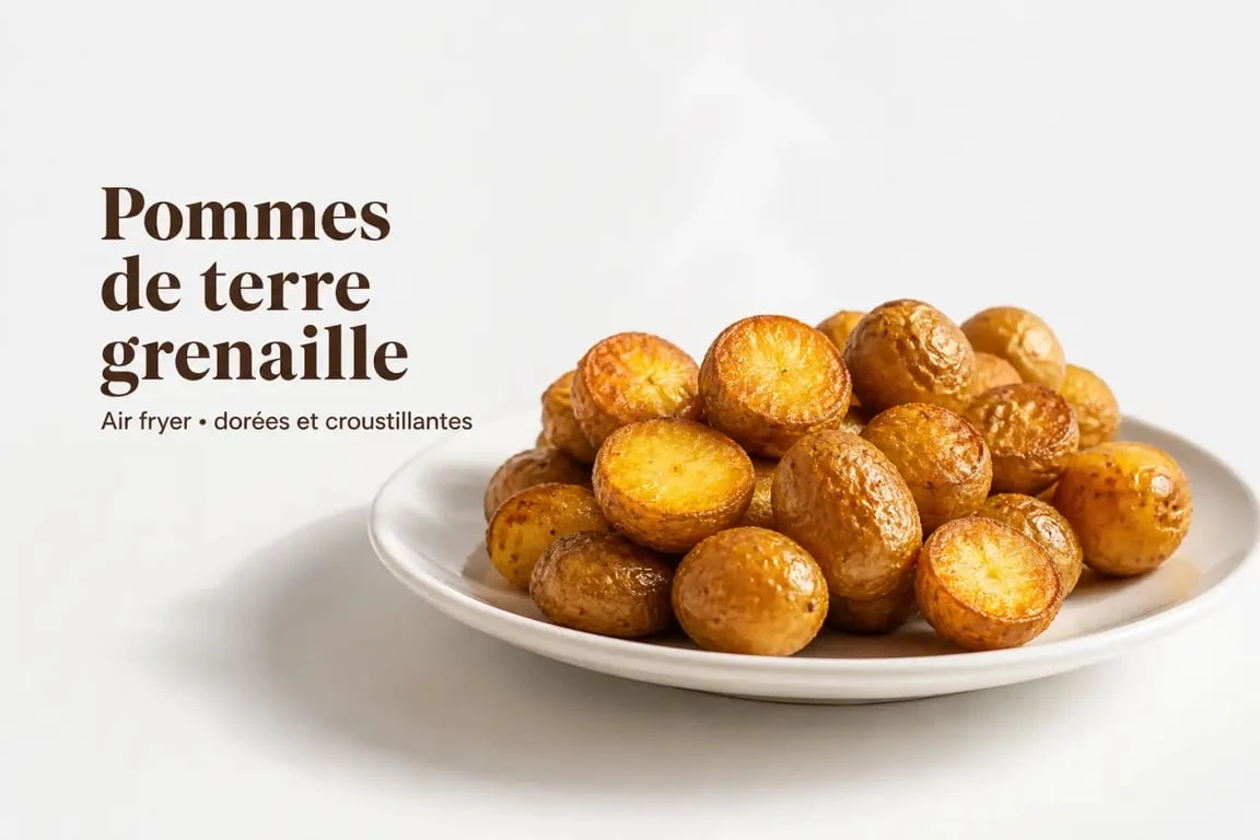Pomme grenaille air fryer croustillantes et dorées dans une assiette