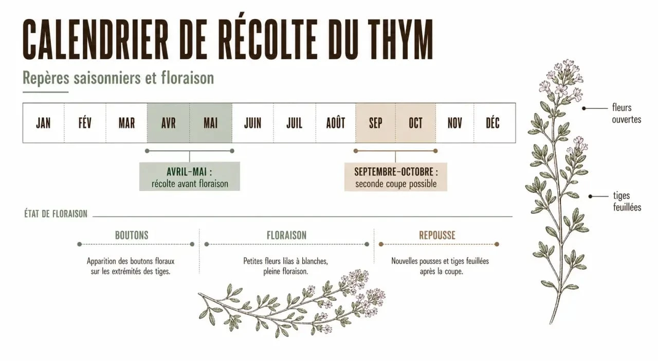 Quand récolter le thym : calendrier visuel des meilleures périodes de coupe