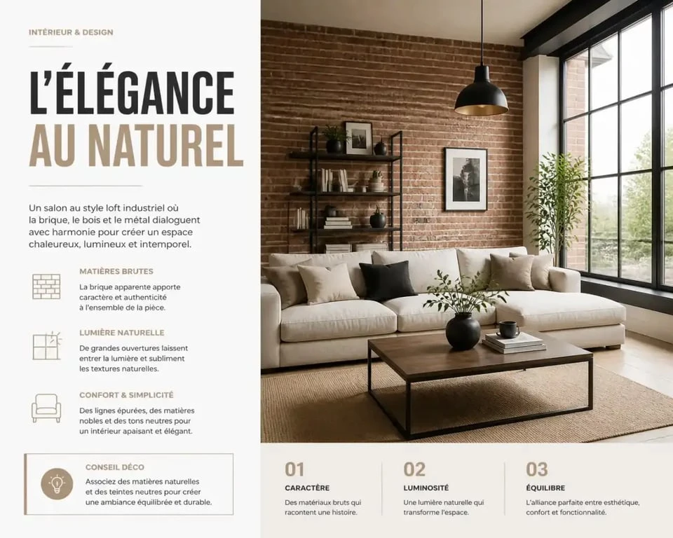 Mur en brique pour intérieur de salon style industriel