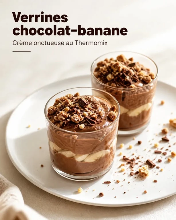 Dessert dernière minute Thermomix en verrines crème chocolat-banane