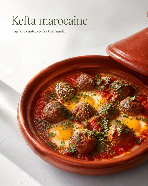 Recette kefta marocaine servie en tajine avec sauce tomate et œufs