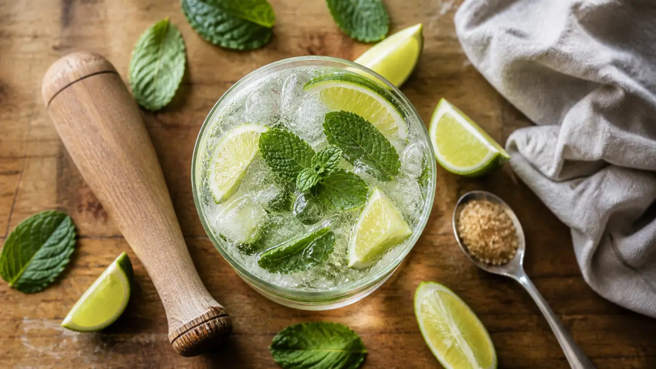 Mojitos sans alcool : verre menthe et citron vert