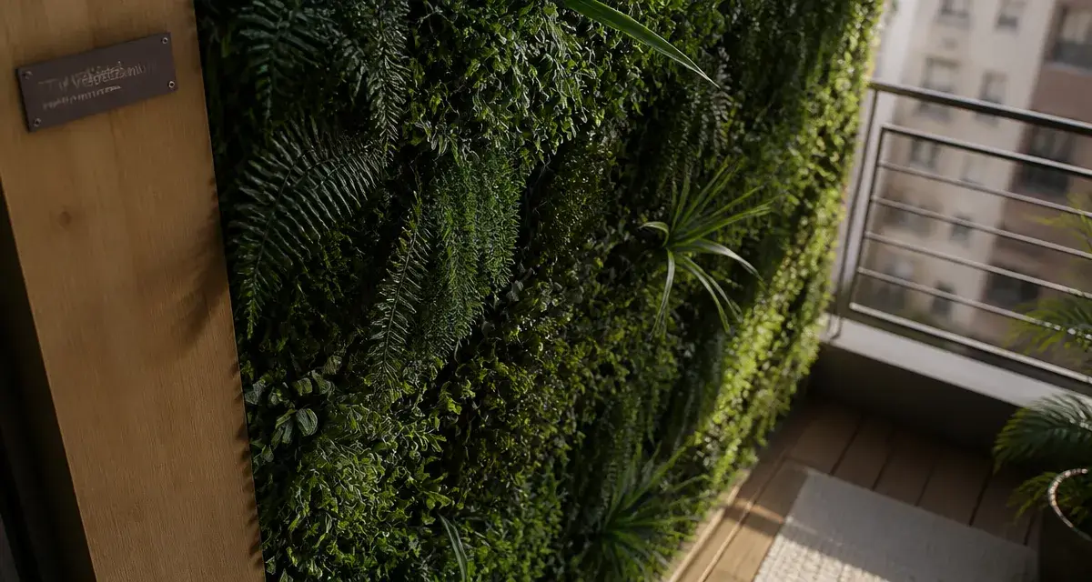 Mur vegetal artificiel dense et réaliste sur balcon