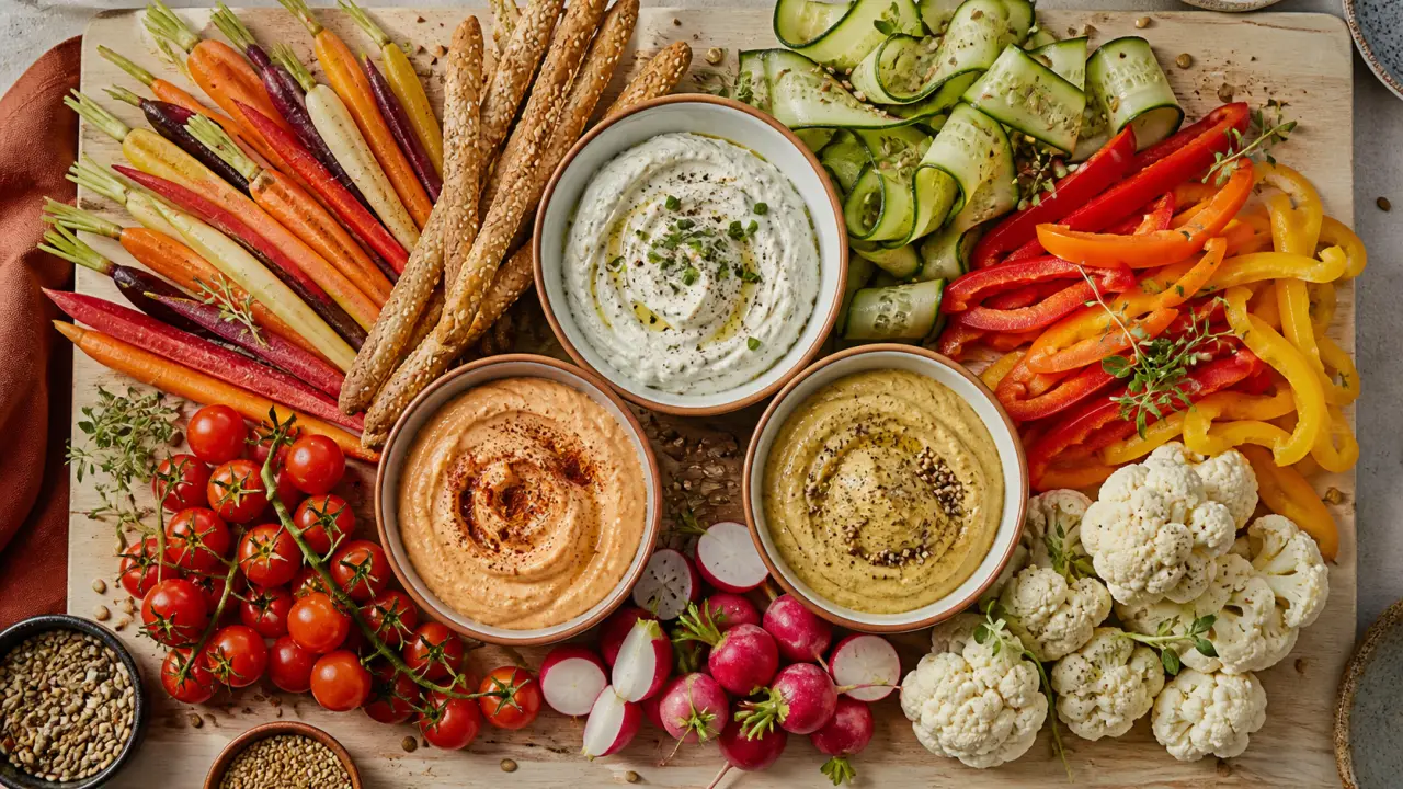 Plateau de crudités original : couleurs et sauces sans cuisson