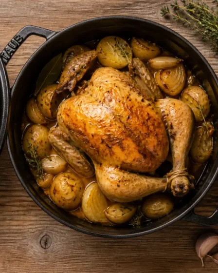 Poulet au four cocotte fermée à 200°C, poulet rôti en cocotte