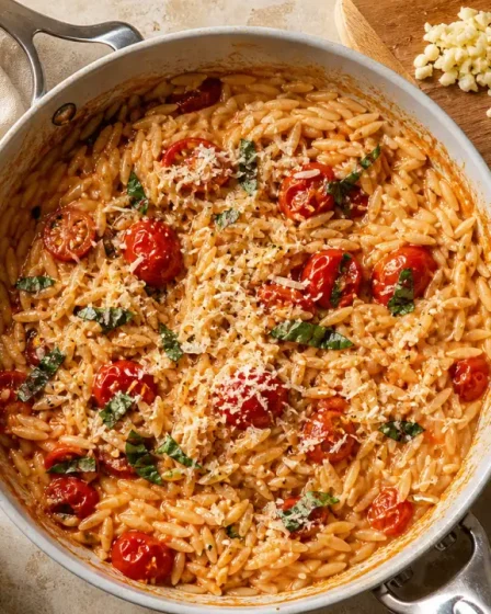 Recette orzo crémeux tomates parmesan, vue de dessus