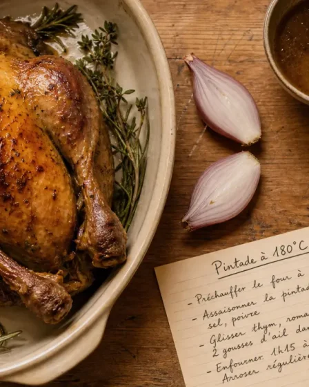 Recette de pintade au four 180°C : arrosage régulier et repos