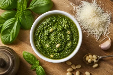 Recette pour pesto basilic maison rapide : pesto vert au basilic, pignons et parmesan