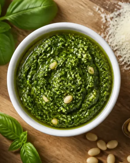 Recette pour pesto basilic maison rapide : pesto vert au basilic, pignons et parmesan