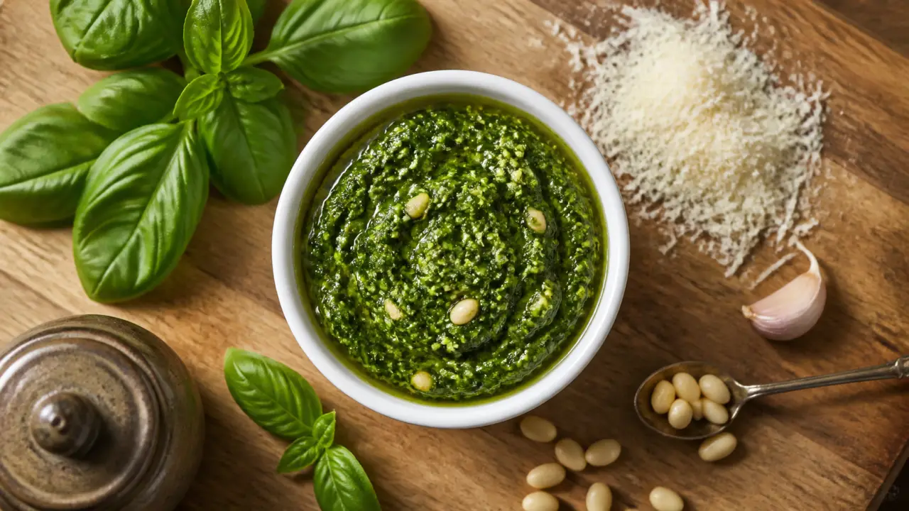 Recette pour pesto basilic maison rapide : pesto vert au basilic, pignons et parmesan
