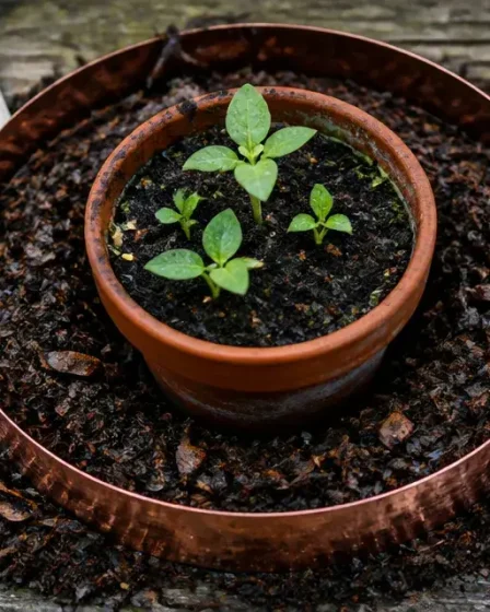 Répulsif naturel limace : ruban de cuivre autour de jeunes pousses