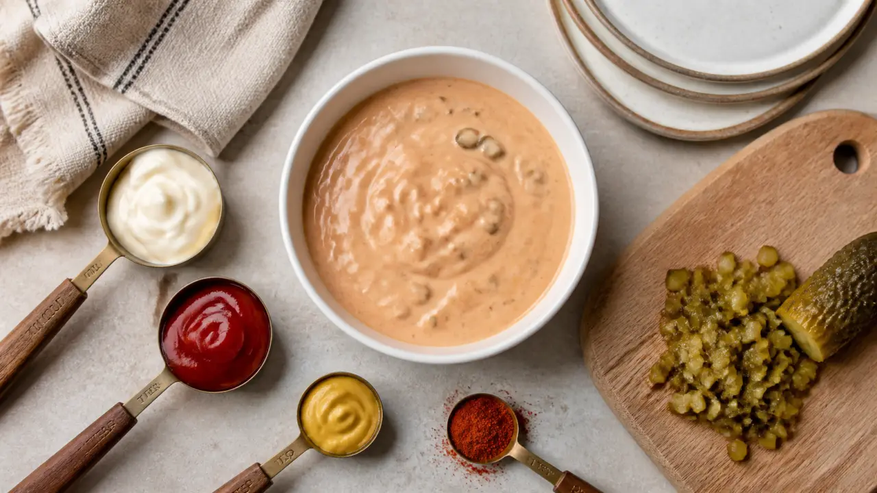 Sauce maison pour hamburger crémeuse au ketchup et cornichons