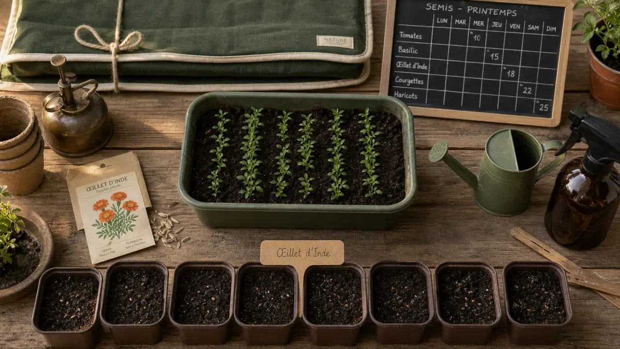 Semis oeillet d inde : godets, plantules et repiquage avant floraison