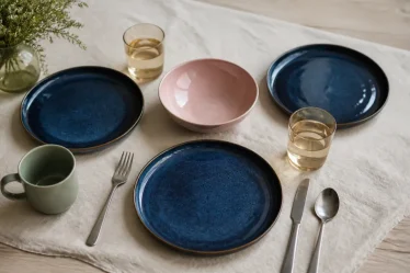 Vaisselle coloré : assiettes en grès, verre et porcelaine pour table équilibrée