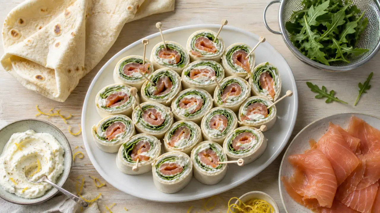 Mini-wraps apéro à lavance sur table, avec galettes et saumon