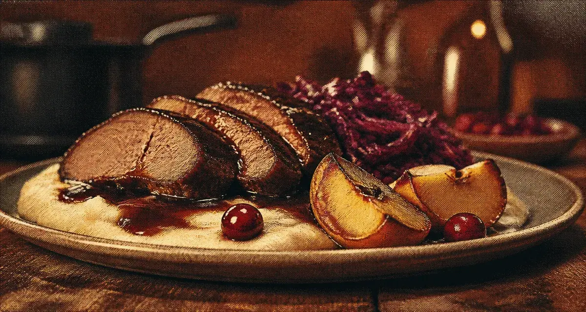 Accompagnement pour sanglier : rôti de sanglier avec purée de céleri-rave et chou rouge braisé